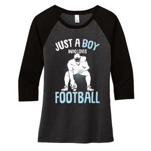 Just A Boy Who Loves Football American Football Boy Women's Tri-Blend 3/4-Sleeve Raglan Shirt