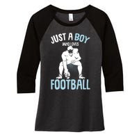 Just A Boy Who Loves Football American Football Boy Women's Tri-Blend 3/4-Sleeve Raglan Shirt