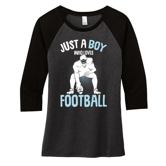 Just A Boy Who Loves Football American Football Boy Women's Tri-Blend 3/4-Sleeve Raglan Shirt