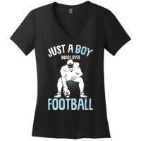 Just A Boy Who Loves Football American Football Boy Women's V-Neck T-Shirt