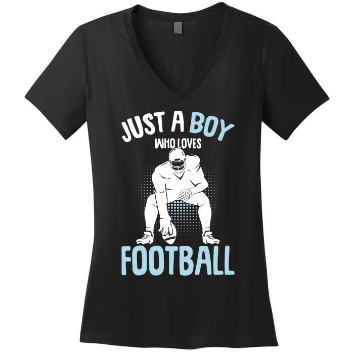 Just A Boy Who Loves Football American Football Boy Women's V-Neck T-Shirt