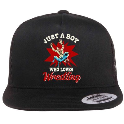 Just A Boy Who Loves Wrestling Wrestle Wrestler Flatbill Hat