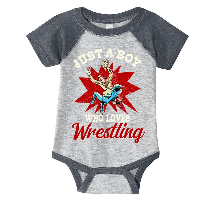 Just A Boy Who Loves Wrestling Wrestle Wrestler Infant Baby Jersey Bodysuit