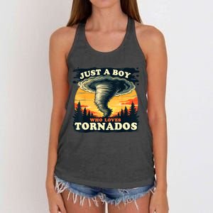 Just A Boy Who Loves Tornados Meteorology Storm Chaser Women's Knotted Racerback Tank