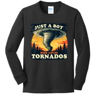 Just A Boy Who Loves Tornados Meteorology Storm Chaser Kids Long Sleeve Shirt