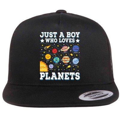 Just A Bo_y Who Loves Planets Solar System Space Science Geek Flat Bill Trucker Hat