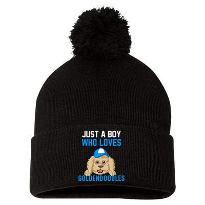 Just A Boy Who Loves Goldendoodles Pom Pom 12in Knit Beanie