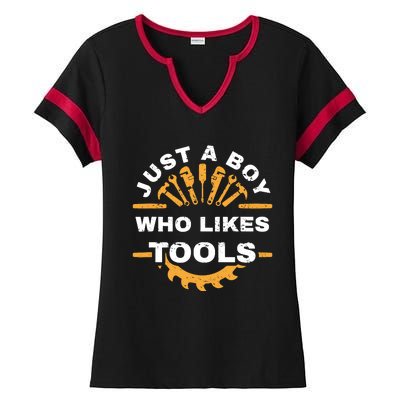 Just A Boy Who Likes Tools Ladies Halftime Notch Neck Tee