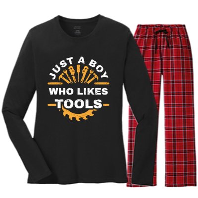 Just A Boy Who Likes Tools Women's Long Sleeve Flannel Pajama Set 