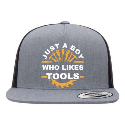 Just A Boy Who Likes Tools Flat Bill Trucker Hat