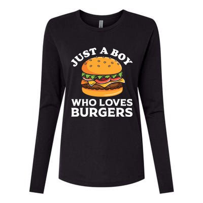 Just A Boy Who Loves Burger Cool Burger Gift Burger Boy Graphic Plus Size Shirt Womens Cotton Relaxed Long Sleeve T-Shirt