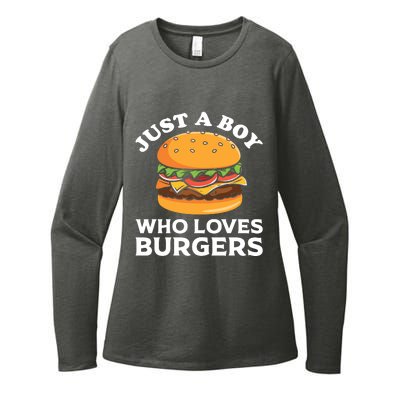 Just A Boy Who Loves Burger Cool Burger Gift Burger Boy Graphic Plus Size Shirt Womens CVC Long Sleeve Shirt