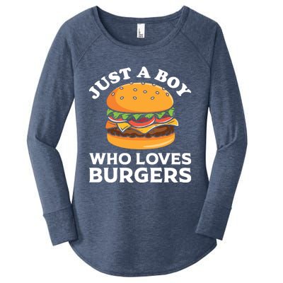 Just A Boy Who Loves Burger Cool Burger Gift Burger Boy Graphic Plus Size Shirt Women's Perfect Tri Tunic Long Sleeve Shirt