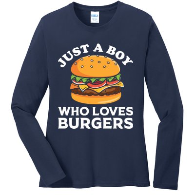 Just A Boy Who Loves Burger Cool Burger Gift Burger Boy Graphic Plus Size Shirt Ladies Long Sleeve Shirt