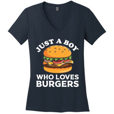 Just A Boy Who Loves Burger Cool Burger Gift Burger Boy Graphic Plus Size Shirt Women's V-Neck T-Shirt