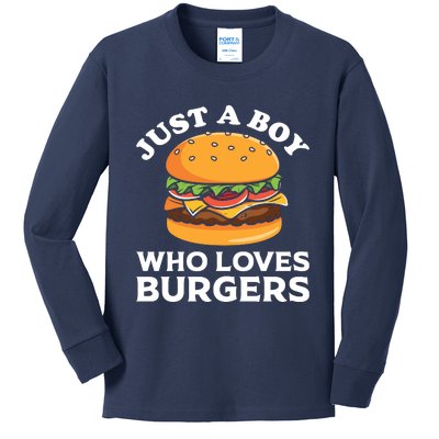 Just A Boy Who Loves Burger Cool Burger Gift Burger Boy Graphic Plus Size Shirt Kids Long Sleeve Shirt