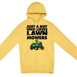 Just A Boy Who Loves Lawn Mowers Premium Pullover Hoodie