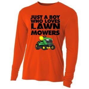 Just A Boy Who Loves Lawn Mowers Cooling Performance Long Sleeve Crew