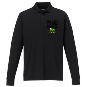 Just A Boy Who Loves Lawn Mowers Performance Long Sleeve Polo