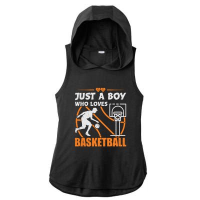 Just A Boy Who Loves Basketball For Boys Ladies PosiCharge Tri-Blend Wicking Draft Hoodie Tank