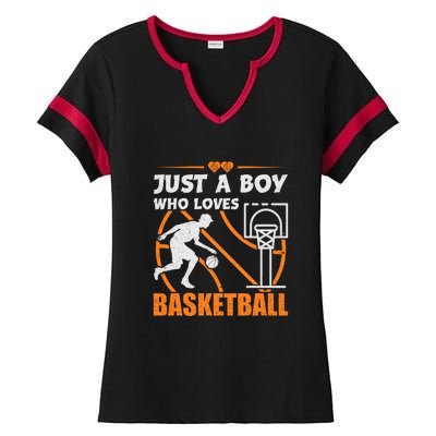 Just A Boy Who Loves Basketball For Boys Ladies Halftime Notch Neck Tee