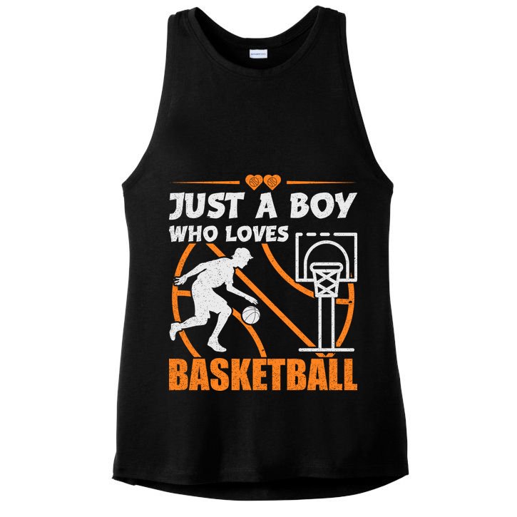 Just A Boy Who Loves Basketball For Boys Ladies PosiCharge Tri-Blend Wicking Tank