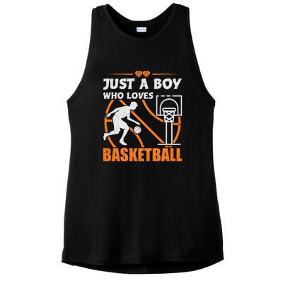 Just A Boy Who Loves Basketball For Boys Ladies PosiCharge Tri-Blend Wicking Tank