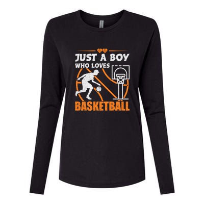 Just A Boy Who Loves Basketball For Boys Womens Cotton Relaxed Long Sleeve T-Shirt