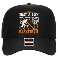 Just A Boy Who Loves Basketball For Boys High Crown Mesh Back Trucker Hat