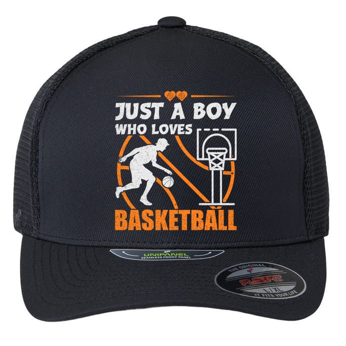 Just A Boy Who Loves Basketball For Boys Flexfit Unipanel Trucker Cap