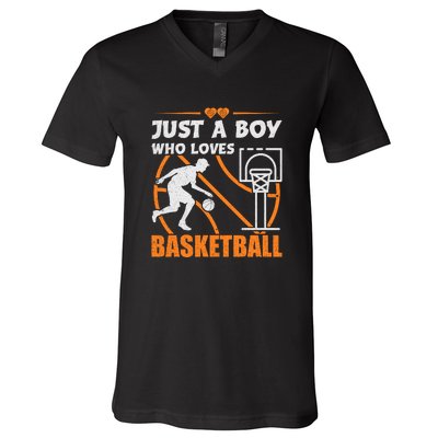 Just A Boy Who Loves Basketball For Boys V-Neck T-Shirt