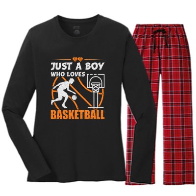 Just A Boy Who Loves Basketball For Boys Women's Long Sleeve Flannel Pajama Set 