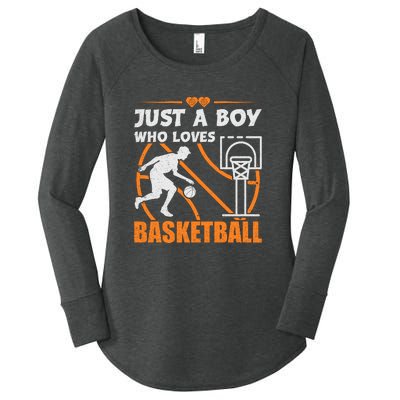 Just A Boy Who Loves Basketball For Boys Women's Perfect Tri Tunic Long Sleeve Shirt