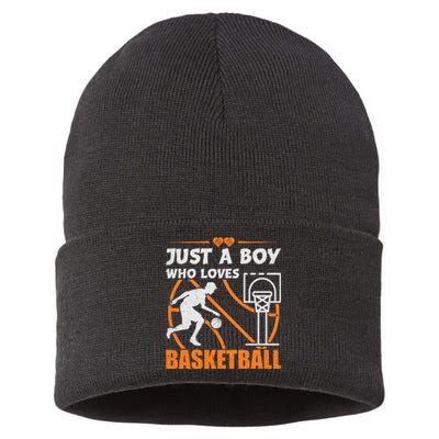 Just A Boy Who Loves Basketball For Boys Sustainable Knit Beanie