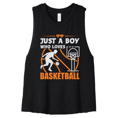 Just A Boy Who Loves Basketball For Boys Women's Racerback Cropped Tank