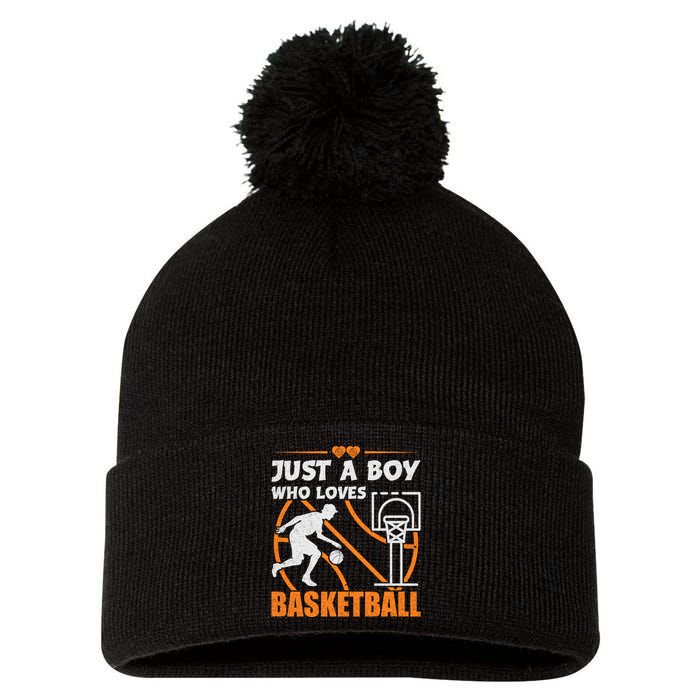 Just A Boy Who Loves Basketball For Boys Pom Pom 12in Knit Beanie