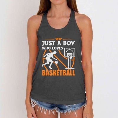 Just A Boy Who Loves Basketball For Boys Women's Knotted Racerback Tank