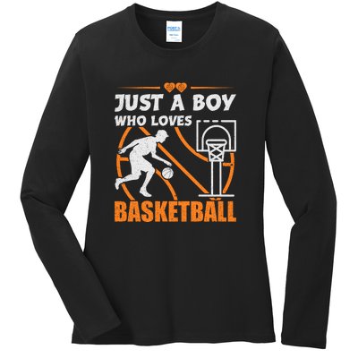 Just A Boy Who Loves Basketball For Boys Ladies Long Sleeve Shirt