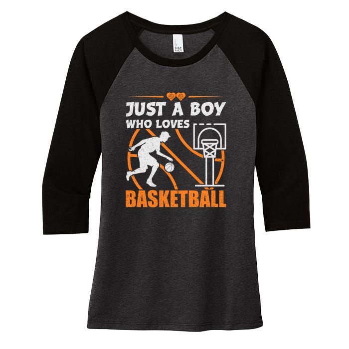 Just A Boy Who Loves Basketball For Boys Women's Tri-Blend 3/4-Sleeve Raglan Shirt