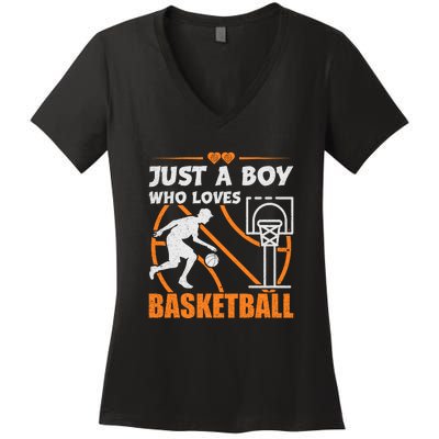 Just A Boy Who Loves Basketball For Boys Women's V-Neck T-Shirt