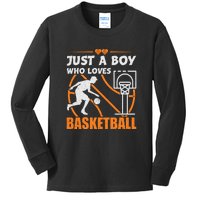 Just A Boy Who Loves Basketball For Boys Kids Long Sleeve Shirt