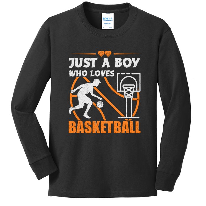 Just A Boy Who Loves Basketball For Boys Kids Long Sleeve Shirt