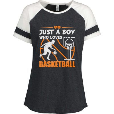 Just A Boy Who Loves Basketball For Boys Enza Ladies Jersey Colorblock Tee