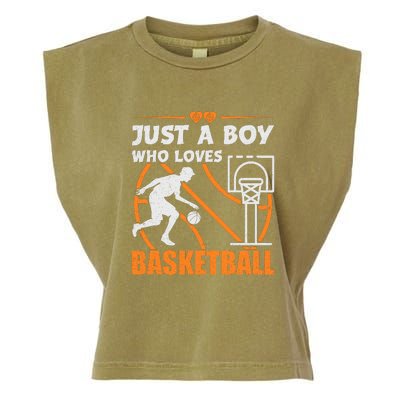 Just A Boy Who Loves Basketball For Boys Garment-Dyed Women's Muscle Tee