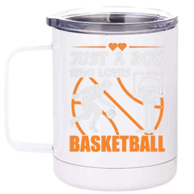 Just A Boy Who Loves Basketball For Boys 12 oz Stainless Steel Tumbler Cup