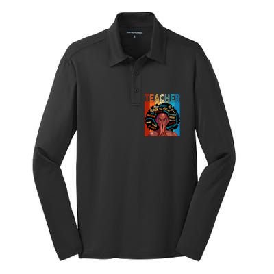 Juneteenth Afro Black History Month African American Teacher Gift Silk Touch Performance Long Sleeve Polo