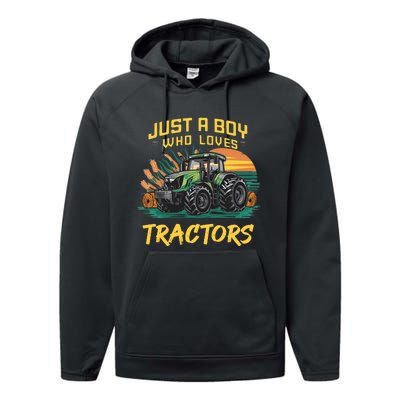 Just A Boy Who Loves Tractors Performance Fleece Hoodie