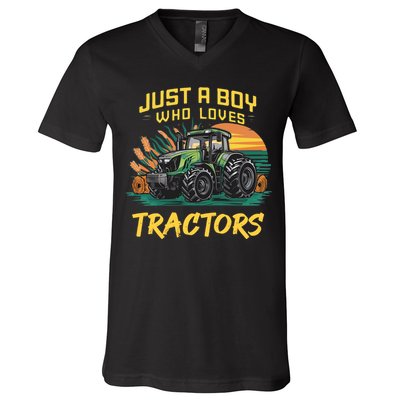 Just A Boy Who Loves Tractors V-Neck T-Shirt