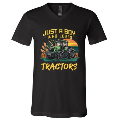 Just A Boy Who Loves Tractors V-Neck T-Shirt