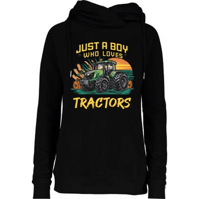 Just A Boy Who Loves Tractors Womens Funnel Neck Pullover Hood